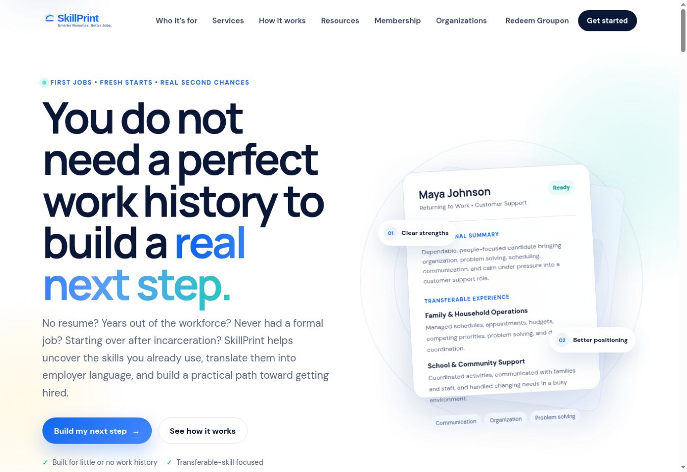 A clear, branded website example from SkillPrint